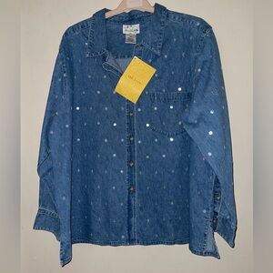 Women's Plus Size Denim Sequin Long Sleeve Top 3X